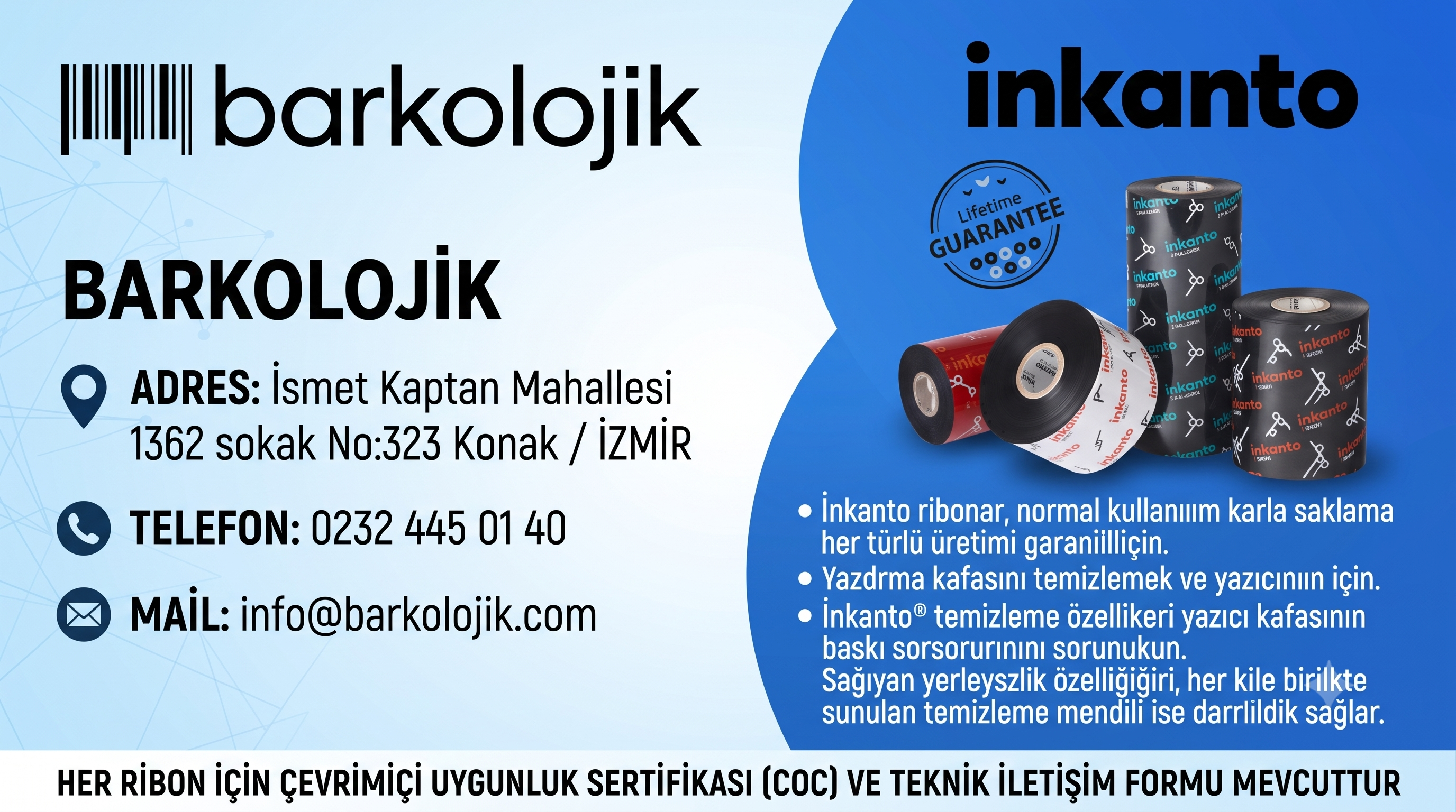 Inkanto ribon, barkod yazıcı ribonu, İzmir barkod servisi, Manisa ribon satışı, Aydın barkod yazıcı.